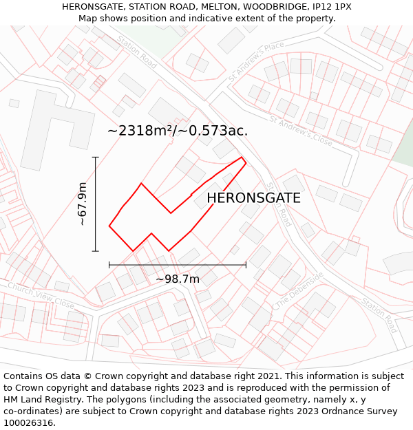 HERONSGATE, STATION ROAD, MELTON, WOODBRIDGE, IP12 1PX: Plot and title map