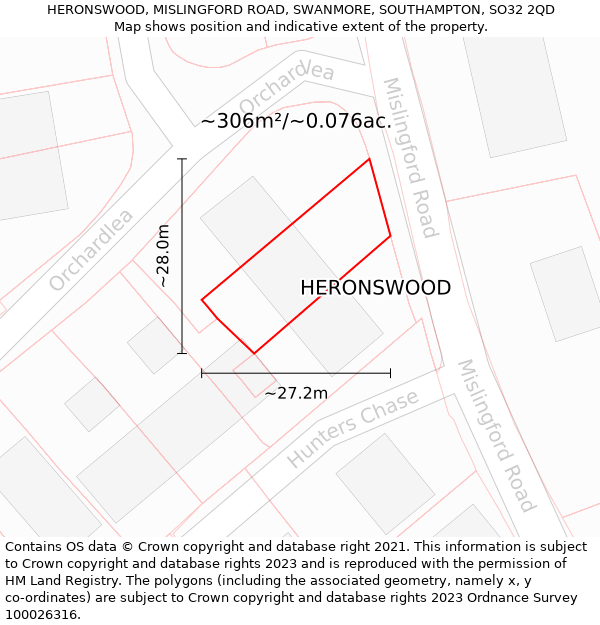 HERONSWOOD, MISLINGFORD ROAD, SWANMORE, SOUTHAMPTON, SO32 2QD: Plot and title map