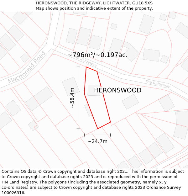 HERONSWOOD, THE RIDGEWAY, LIGHTWATER, GU18 5XS: Plot and title map