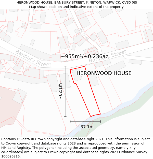 HERONWOOD HOUSE, BANBURY STREET, KINETON, WARWICK, CV35 0JS: Plot and title map