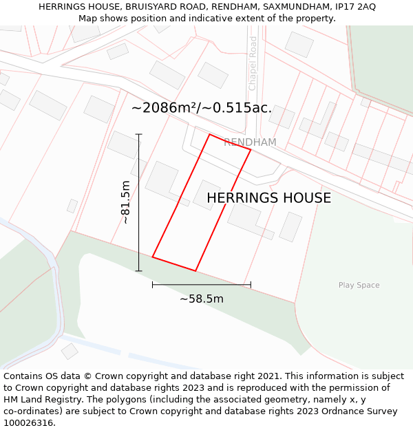 HERRINGS HOUSE, BRUISYARD ROAD, RENDHAM, SAXMUNDHAM, IP17 2AQ: Plot and title map