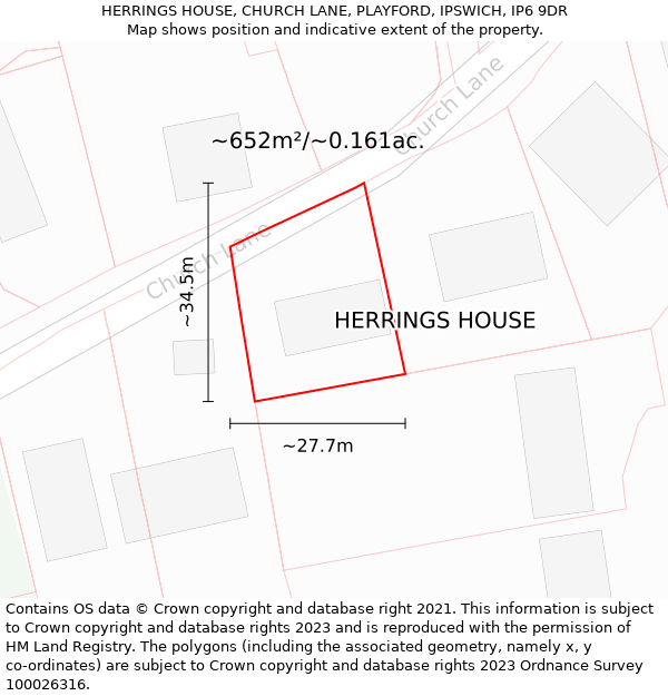 HERRINGS HOUSE, CHURCH LANE, PLAYFORD, IPSWICH, IP6 9DR: Plot and title map