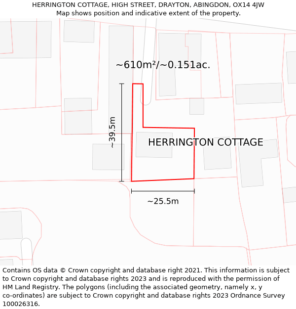 HERRINGTON COTTAGE, HIGH STREET, DRAYTON, ABINGDON, OX14 4JW: Plot and title map
