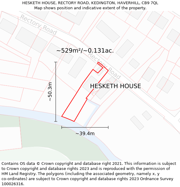 HESKETH HOUSE, RECTORY ROAD, KEDINGTON, HAVERHILL, CB9 7QL: Plot and title map