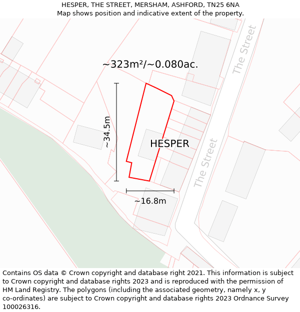 HESPER, THE STREET, MERSHAM, ASHFORD, TN25 6NA: Plot and title map