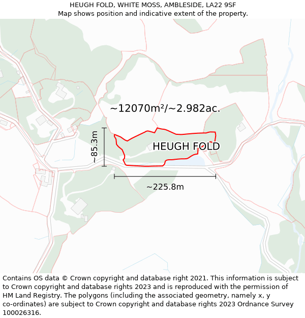 HEUGH FOLD, WHITE MOSS, AMBLESIDE, LA22 9SF: Plot and title map