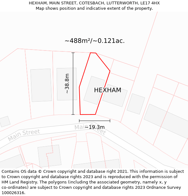 HEXHAM, MAIN STREET, COTESBACH, LUTTERWORTH, LE17 4HX: Plot and title map