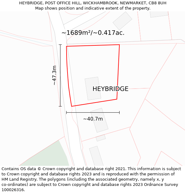 HEYBRIDGE, POST OFFICE HILL, WICKHAMBROOK, NEWMARKET, CB8 8UH: Plot and title map