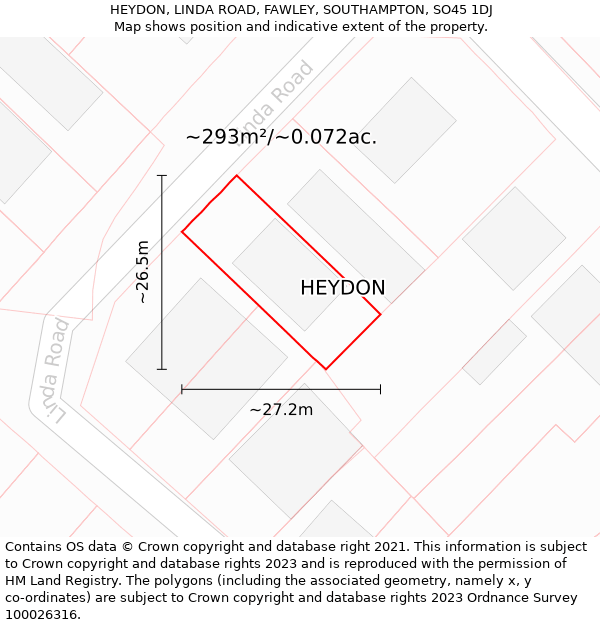 HEYDON, LINDA ROAD, FAWLEY, SOUTHAMPTON, SO45 1DJ: Plot and title map