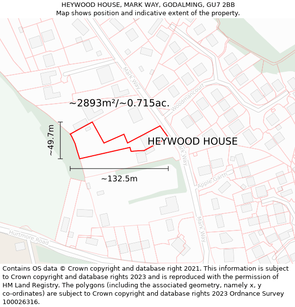 HEYWOOD HOUSE, MARK WAY, GODALMING, GU7 2BB: Plot and title map
