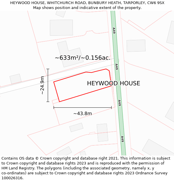 HEYWOOD HOUSE, WHITCHURCH ROAD, BUNBURY HEATH, TARPORLEY, CW6 9SX: Plot and title map