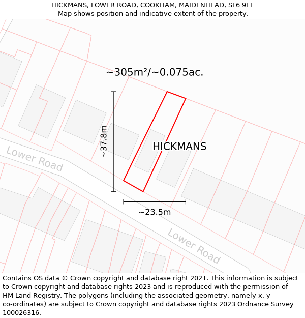 HICKMANS, LOWER ROAD, COOKHAM, MAIDENHEAD, SL6 9EL: Plot and title map