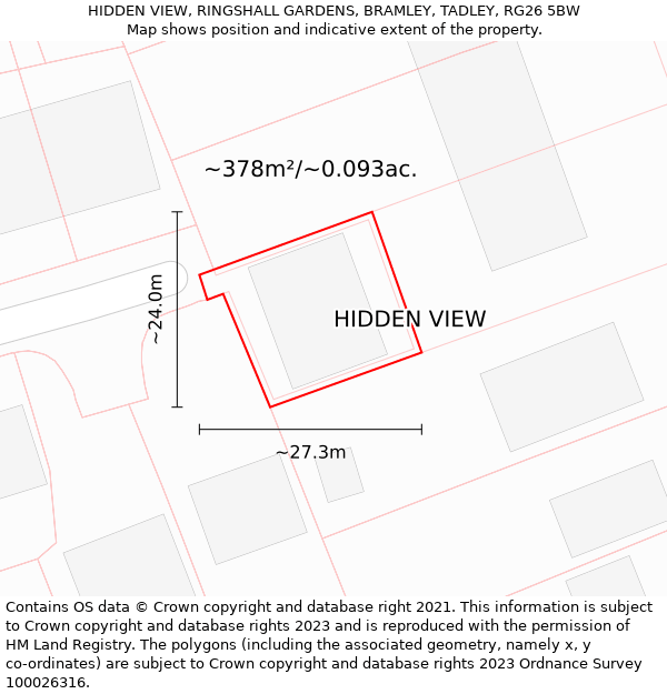 HIDDEN VIEW, RINGSHALL GARDENS, BRAMLEY, TADLEY, RG26 5BW: Plot and title map