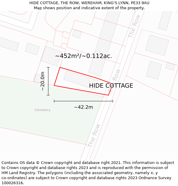 HIDE COTTAGE, THE ROW, WEREHAM, KING'S LYNN, PE33 9AU: Plot and title map