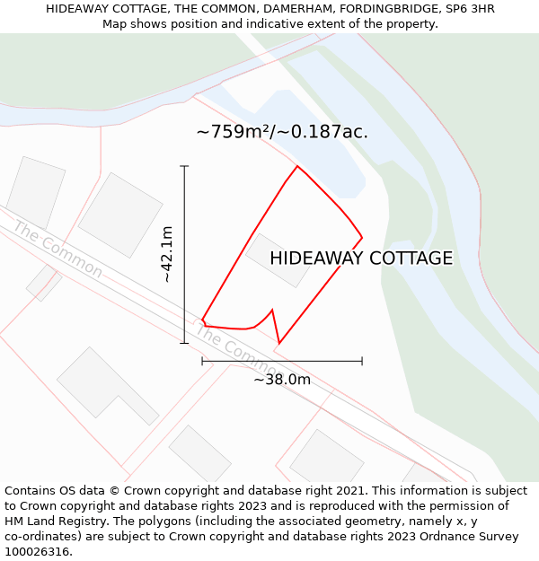 HIDEAWAY COTTAGE, THE COMMON, DAMERHAM, FORDINGBRIDGE, SP6 3HR: Plot and title map