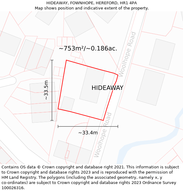 HIDEAWAY, FOWNHOPE, HEREFORD, HR1 4PA: Plot and title map