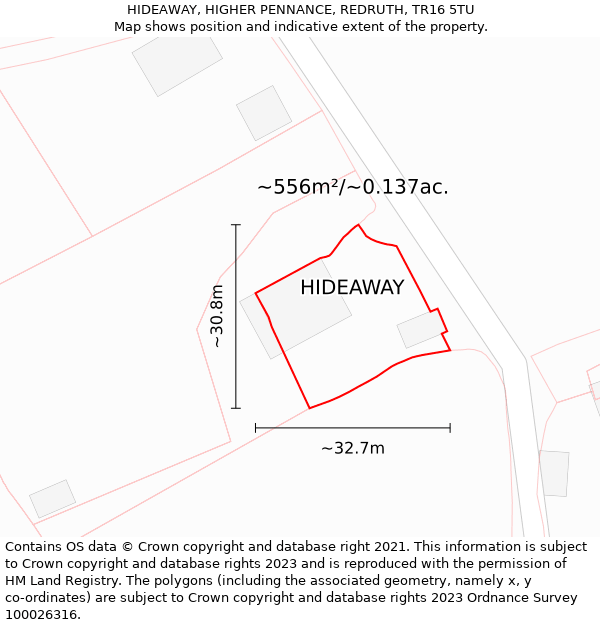 HIDEAWAY, HIGHER PENNANCE, REDRUTH, TR16 5TU: Plot and title map