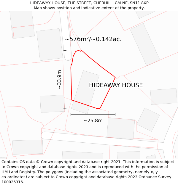 HIDEAWAY HOUSE, THE STREET, CHERHILL, CALNE, SN11 8XP: Plot and title map