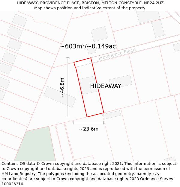 HIDEAWAY, PROVIDENCE PLACE, BRISTON, MELTON CONSTABLE, NR24 2HZ: Plot and title map