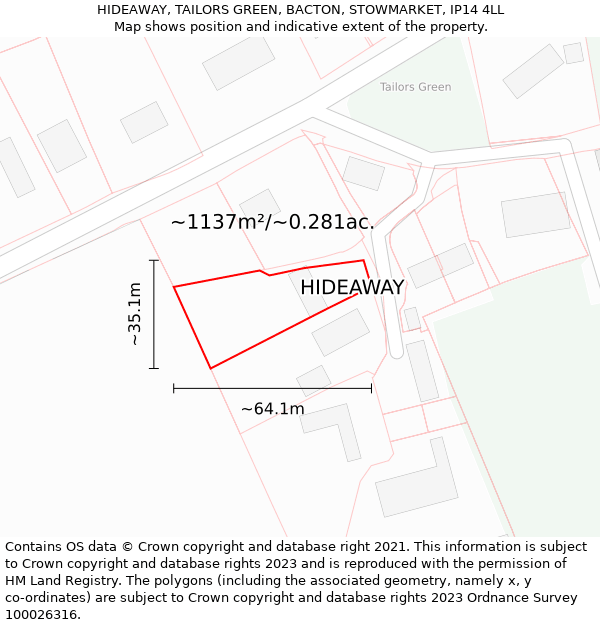 HIDEAWAY, TAILORS GREEN, BACTON, STOWMARKET, IP14 4LL: Plot and title map