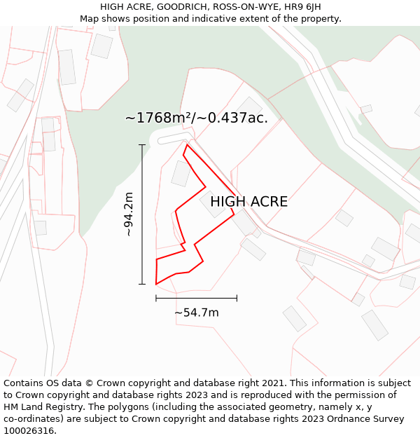 HIGH ACRE, GOODRICH, ROSS-ON-WYE, HR9 6JH: Plot and title map