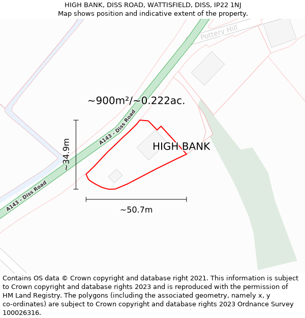 HIGH BANK, DISS ROAD, WATTISFIELD, DISS, IP22 1NJ: Plot and title map