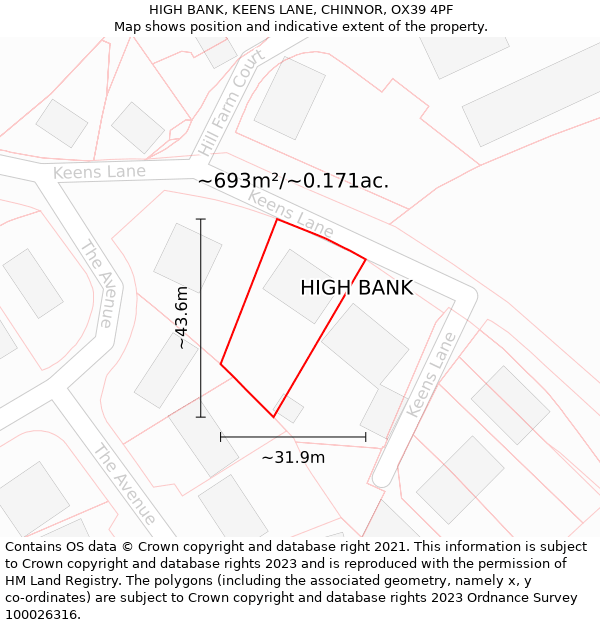 HIGH BANK, KEENS LANE, CHINNOR, OX39 4PF: Plot and title map