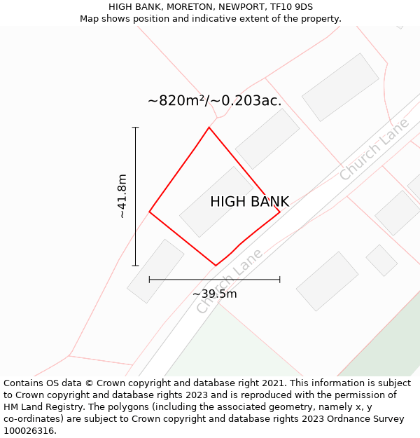 HIGH BANK, MORETON, NEWPORT, TF10 9DS: Plot and title map