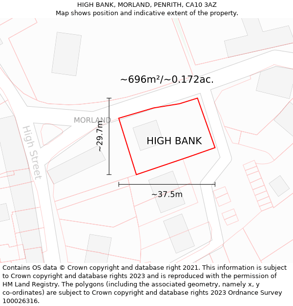 HIGH BANK, MORLAND, PENRITH, CA10 3AZ: Plot and title map