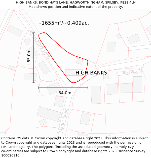 HIGH BANKS, BOND HAYS LANE, HAGWORTHINGHAM, SPILSBY, PE23 4LH: Plot and title map