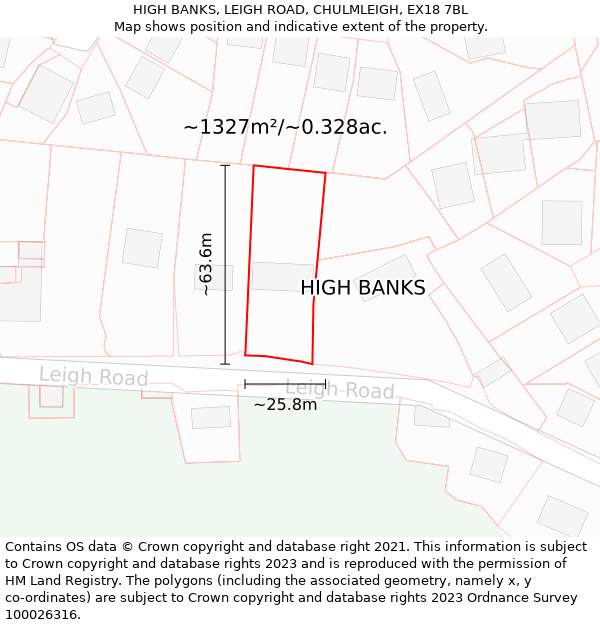 HIGH BANKS, LEIGH ROAD, CHULMLEIGH, EX18 7BL: Plot and title map