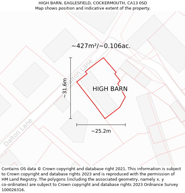 HIGH BARN, EAGLESFIELD, COCKERMOUTH, CA13 0SD: Plot and title map