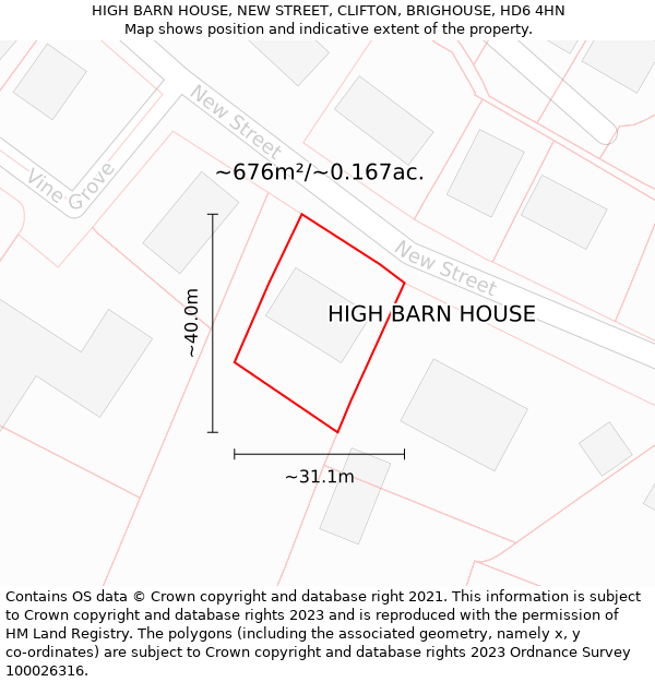 HIGH BARN HOUSE, NEW STREET, CLIFTON, BRIGHOUSE, HD6 4HN: Plot and title map