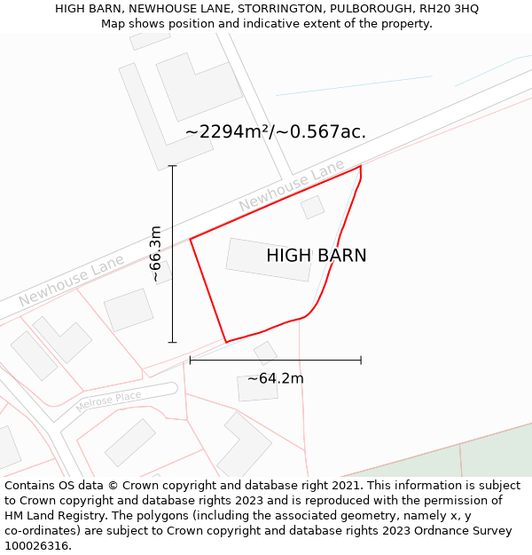 HIGH BARN, NEWHOUSE LANE, STORRINGTON, PULBOROUGH, RH20 3HQ: Plot and title map