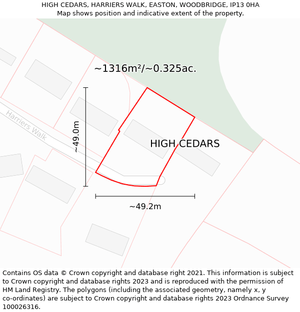 HIGH CEDARS, HARRIERS WALK, EASTON, WOODBRIDGE, IP13 0HA: Plot and title map