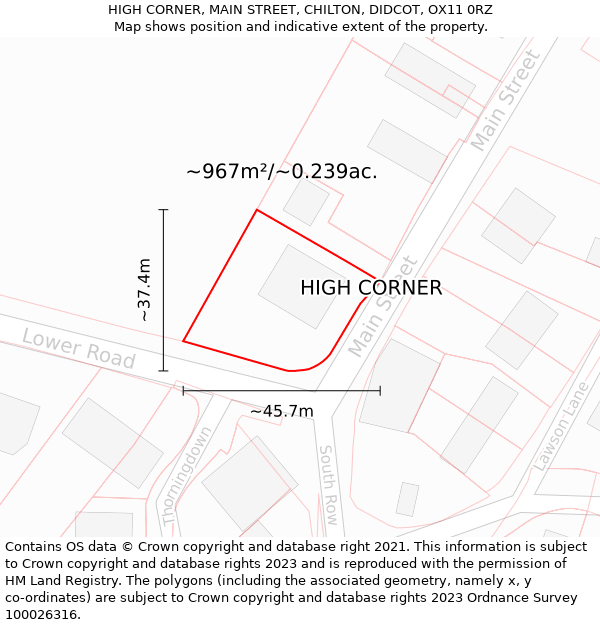 HIGH CORNER, MAIN STREET, CHILTON, DIDCOT, OX11 0RZ: Plot and title map