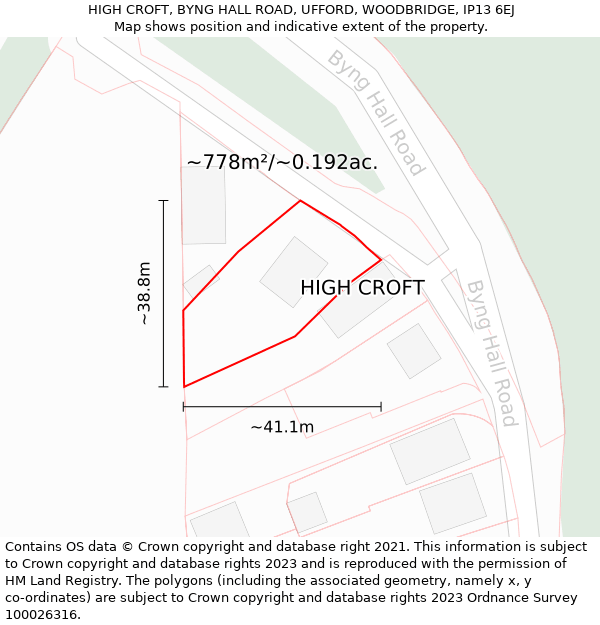 HIGH CROFT, BYNG HALL ROAD, UFFORD, WOODBRIDGE, IP13 6EJ: Plot and title map