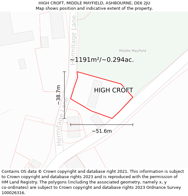 HIGH CROFT, MIDDLE MAYFIELD, ASHBOURNE, DE6 2JU: Plot and title map