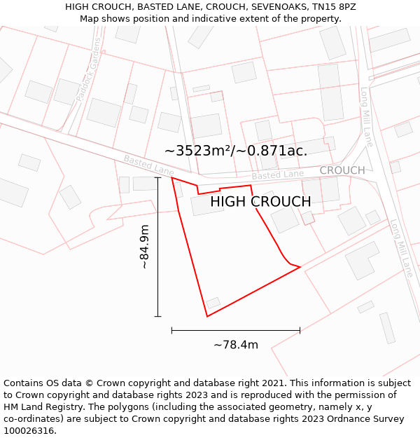 HIGH CROUCH, BASTED LANE, CROUCH, SEVENOAKS, TN15 8PZ: Plot and title map