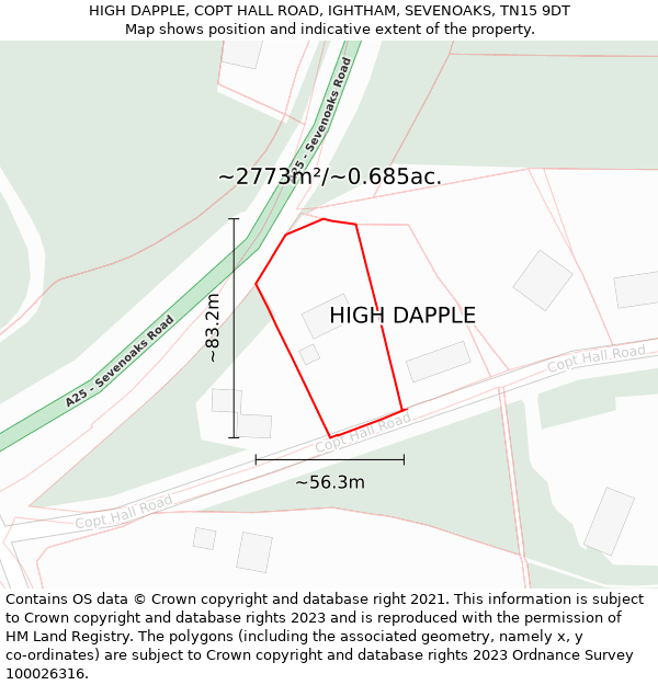 HIGH DAPPLE, COPT HALL ROAD, IGHTHAM, SEVENOAKS, TN15 9DT: Plot and title map