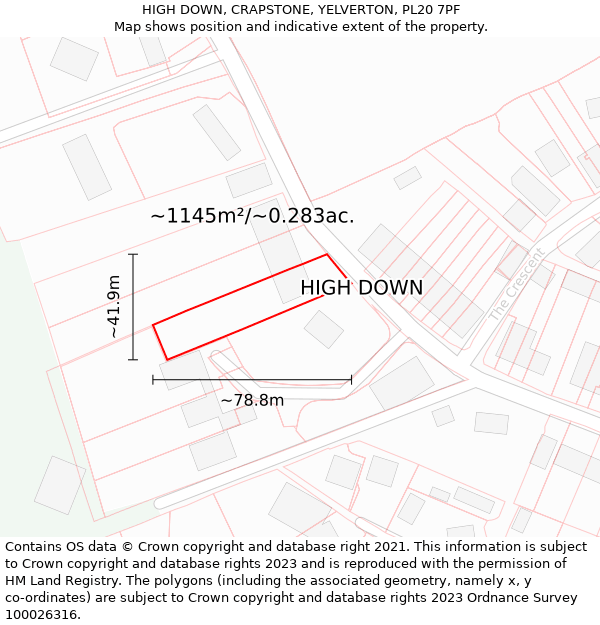 HIGH DOWN, CRAPSTONE, YELVERTON, PL20 7PF: Plot and title map