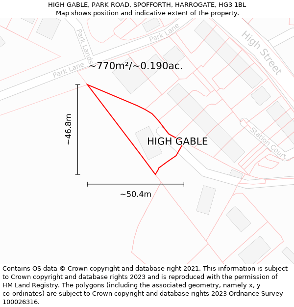 HIGH GABLE, PARK ROAD, SPOFFORTH, HARROGATE, HG3 1BL: Plot and title map