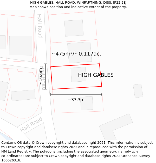 HIGH GABLES, HALL ROAD, WINFARTHING, DISS, IP22 2EJ: Plot and title map