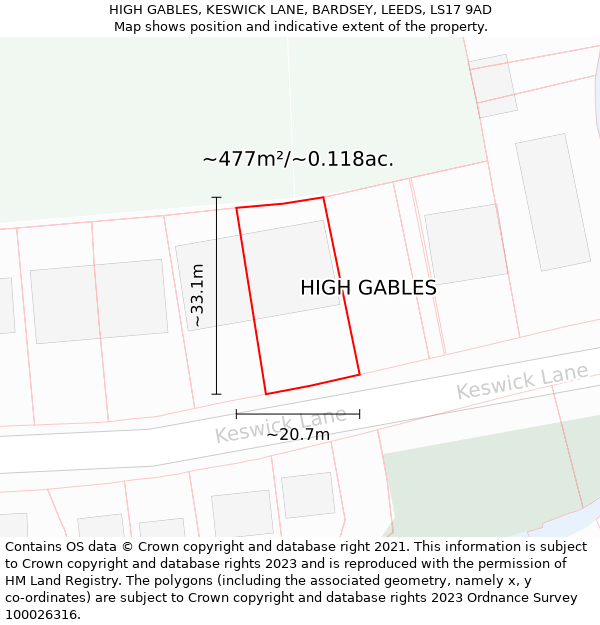 HIGH GABLES, KESWICK LANE, BARDSEY, LEEDS, LS17 9AD: Plot and title map