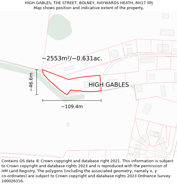 HIGH GABLES, THE STREET, BOLNEY, HAYWARDS HEATH, RH17 5PJ: Plot and title map