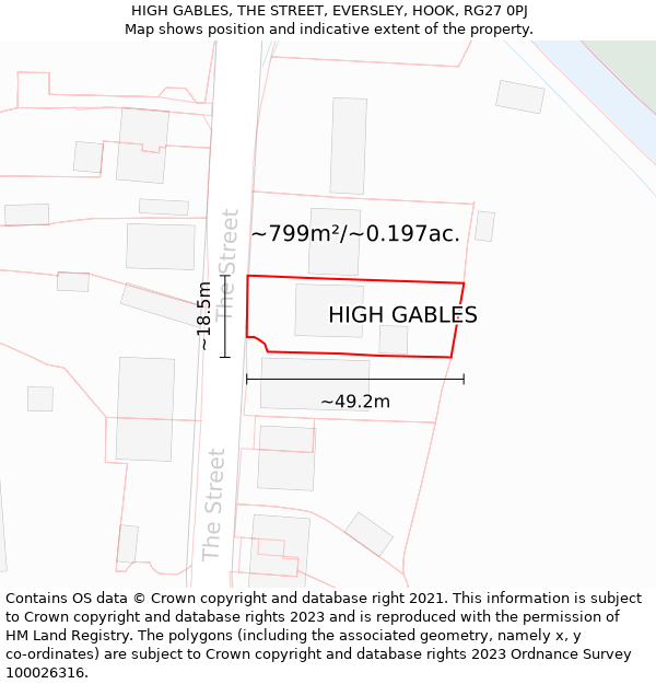 HIGH GABLES, THE STREET, EVERSLEY, HOOK, RG27 0PJ: Plot and title map