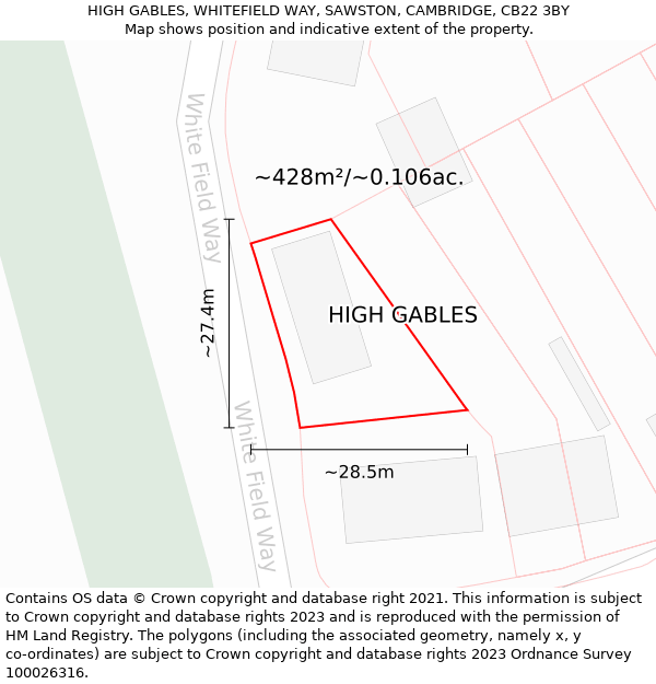 HIGH GABLES, WHITEFIELD WAY, SAWSTON, CAMBRIDGE, CB22 3BY: Plot and title map