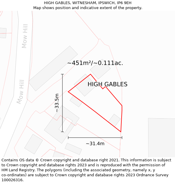 HIGH GABLES, WITNESHAM, IPSWICH, IP6 9EH: Plot and title map