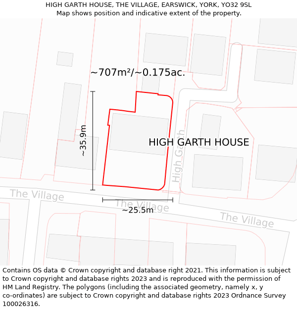 HIGH GARTH HOUSE, THE VILLAGE, EARSWICK, YORK, YO32 9SL: Plot and title map