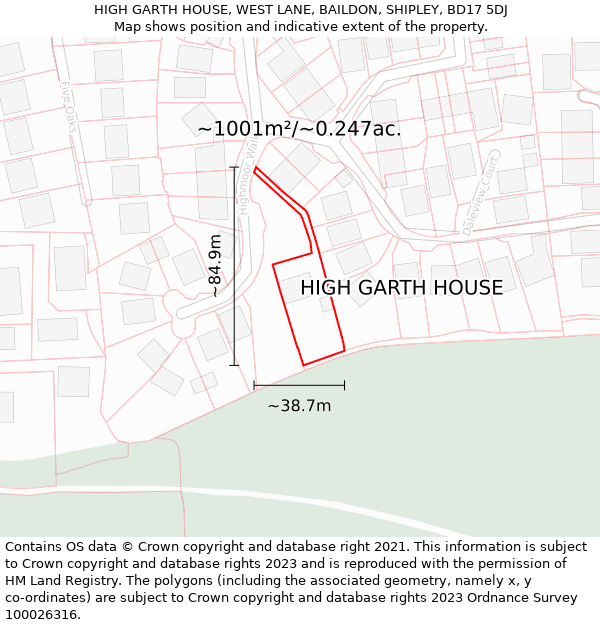 HIGH GARTH HOUSE, WEST LANE, BAILDON, SHIPLEY, BD17 5DJ: Plot and title map